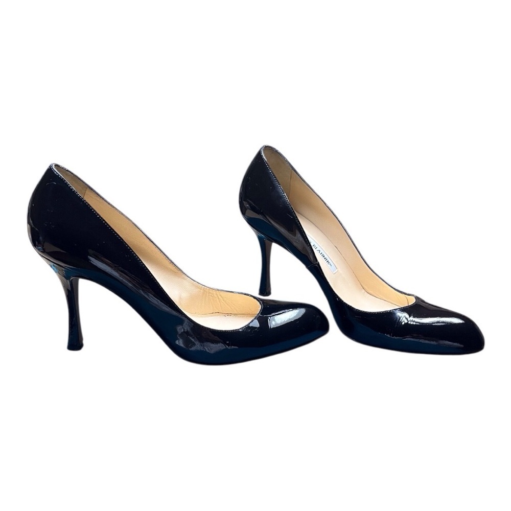 Manolo Blahnik Black Patent Leather Almond Toe Pumps
